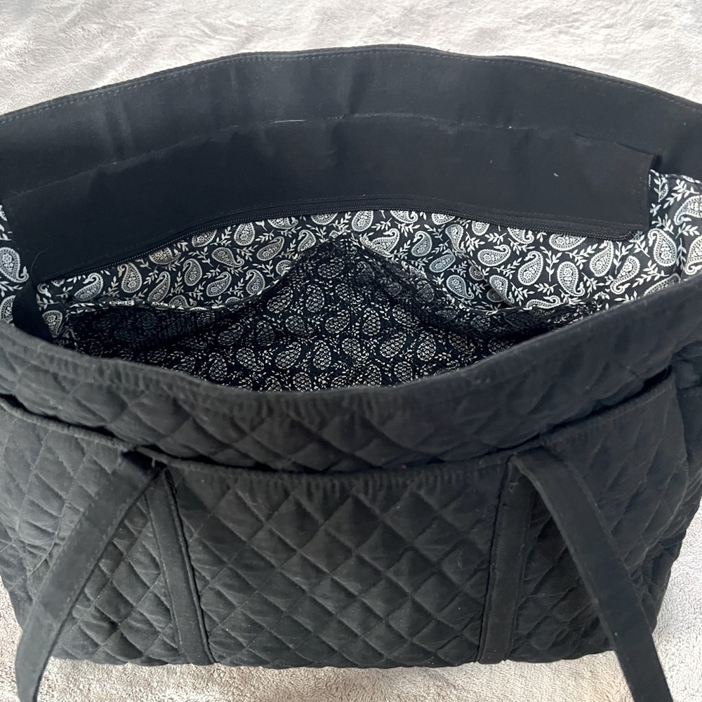 Vera Bradley Black Quilted Baby Bag Diaper Bag, paisley interior